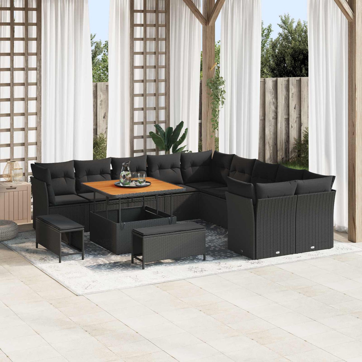Tuin Sofa Set Met Kussen 13 Pcs En Crème Poly Rattan