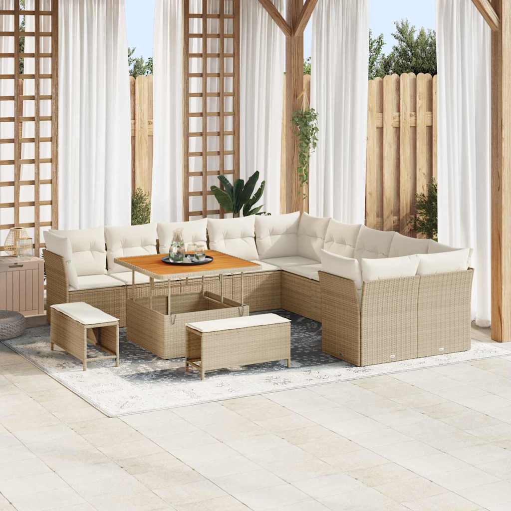 Tuin Sofa Set Met Kussen 13 Pcs En Crème Poly Rattan