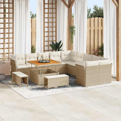 Tuin Sofa Set Met Kussen 13 Pcs En Crème Poly Rattan