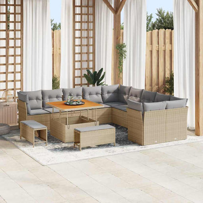 Tuin Sofa Set Met Kussen 13 Pcs En Crème Poly Rattan
