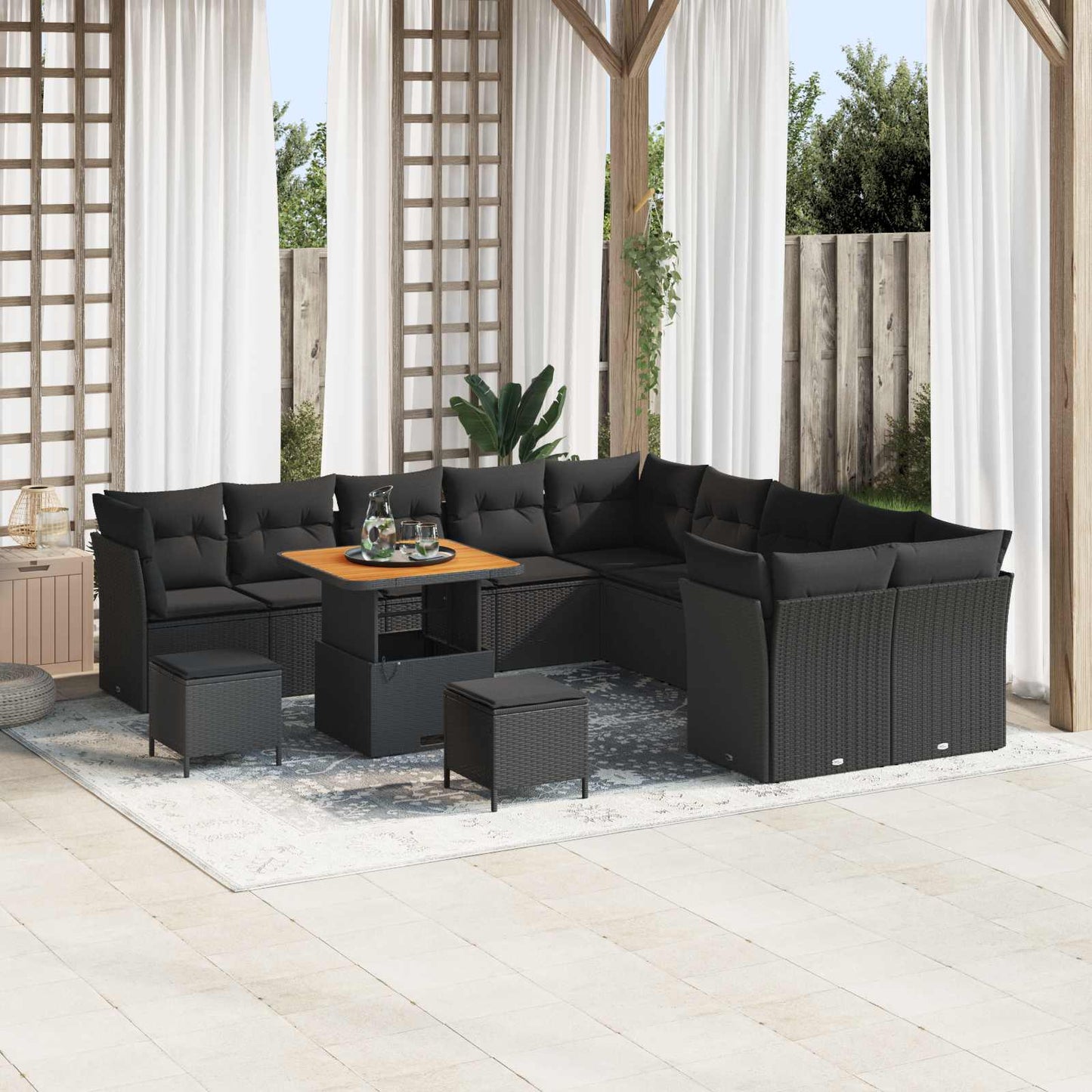 Tuin Sofa Set Met Kussen 13 Pcs En Crème Poly Rattan