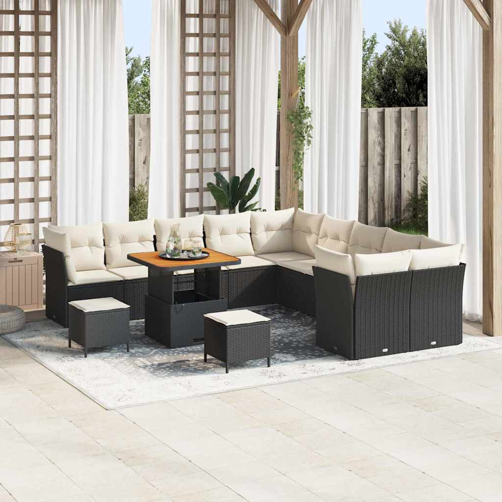 Tuin Sofa Set Met Kussen 13 Pcs En Crème Poly Rattan