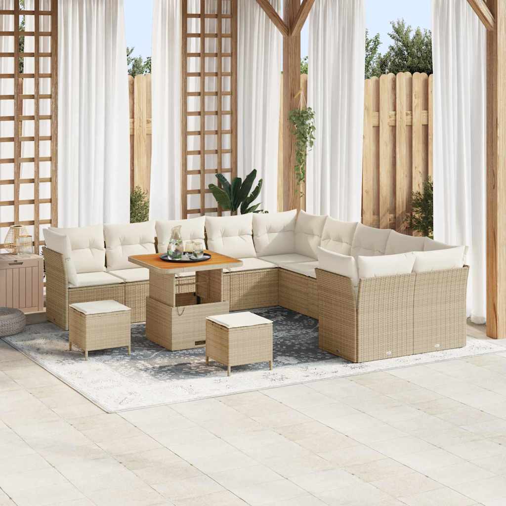 Tuin Sofa Set Met Kussen 13 Pcs En Crème Poly Rattan