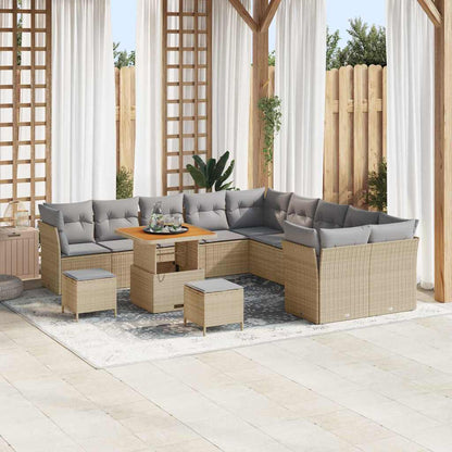 Tuin Sofa Set Met Kussen 13 Pcs En Crème Poly Rattan