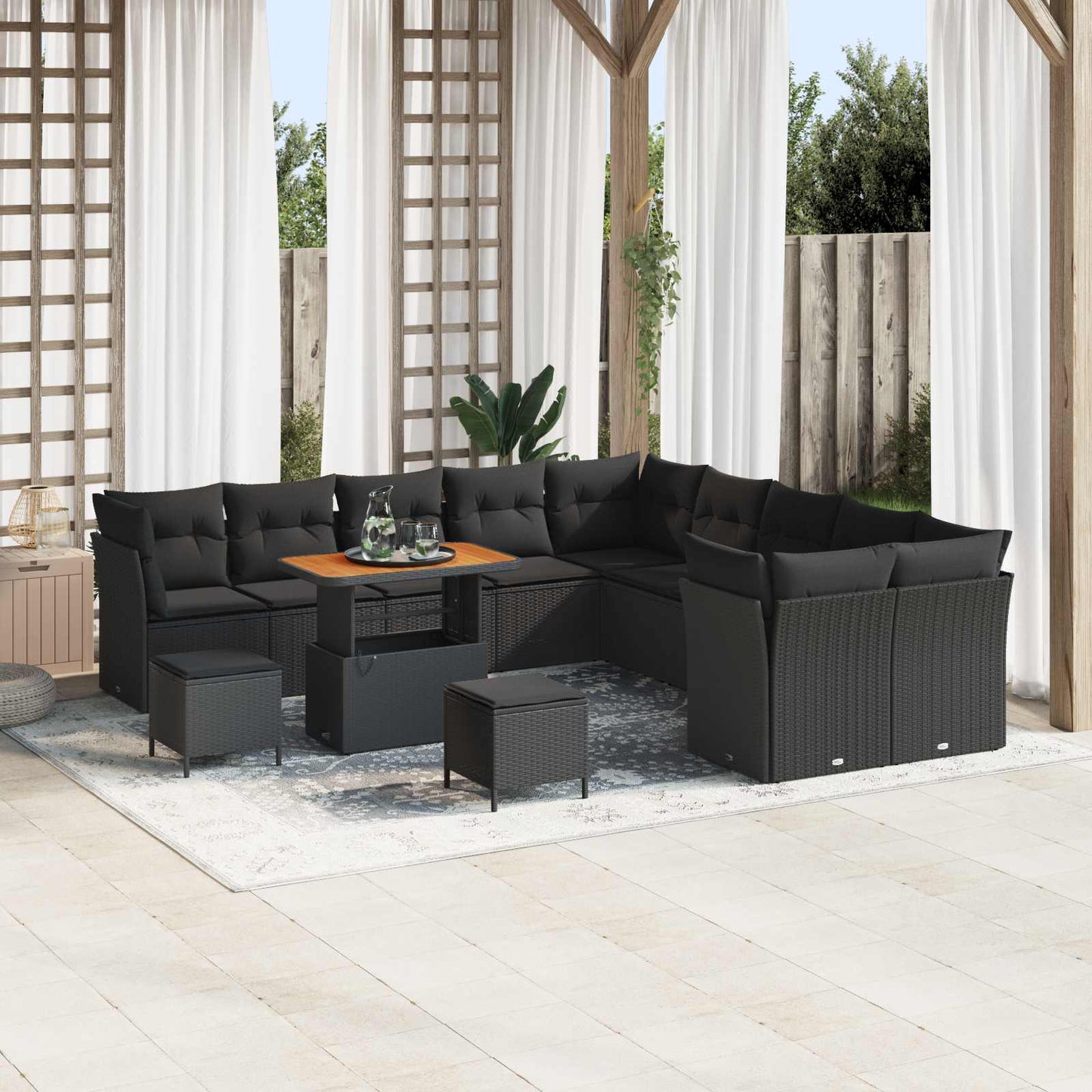 Tuin Sofa Set Met Kussen 13 Pcs En Crème Poly Rattan