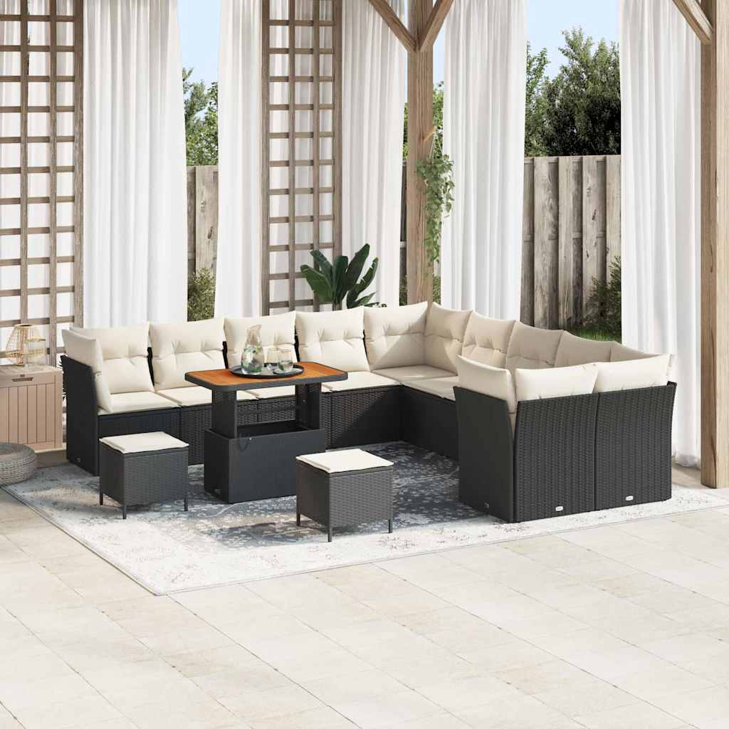 Tuin Sofa Set Met Kussen 13 Pcs En Crème Poly Rattan