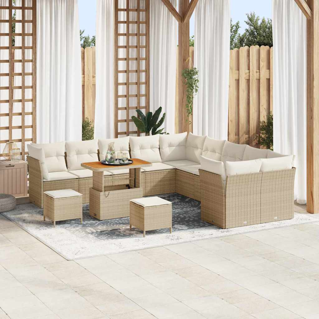 Tuin Sofa Set Met Kussen 13 Pcs En Crème Poly Rattan