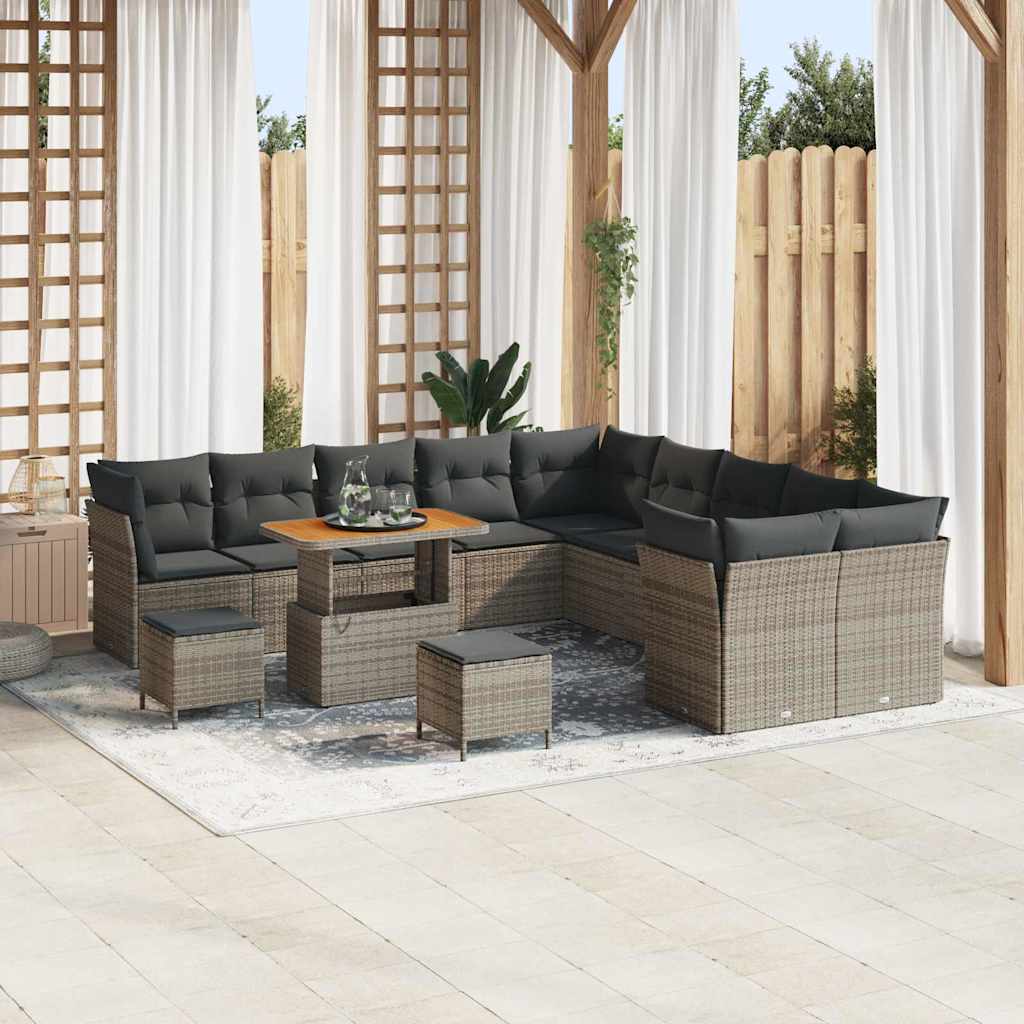 Tuin Sofa Set Met Kussen 13 Pcs En Crème Poly Rattan