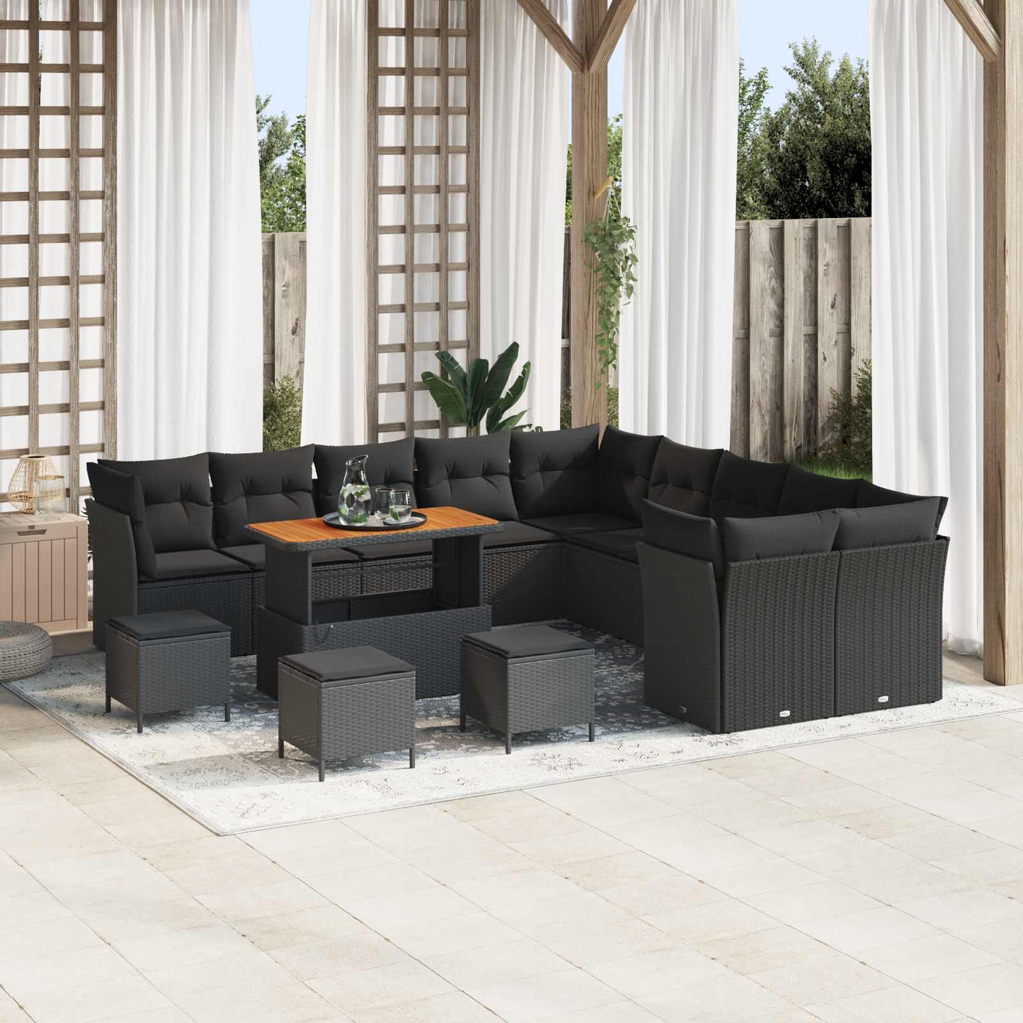 Tuin Sofa Set Met Kussen 13 Pcs En Crème Poly Rattan