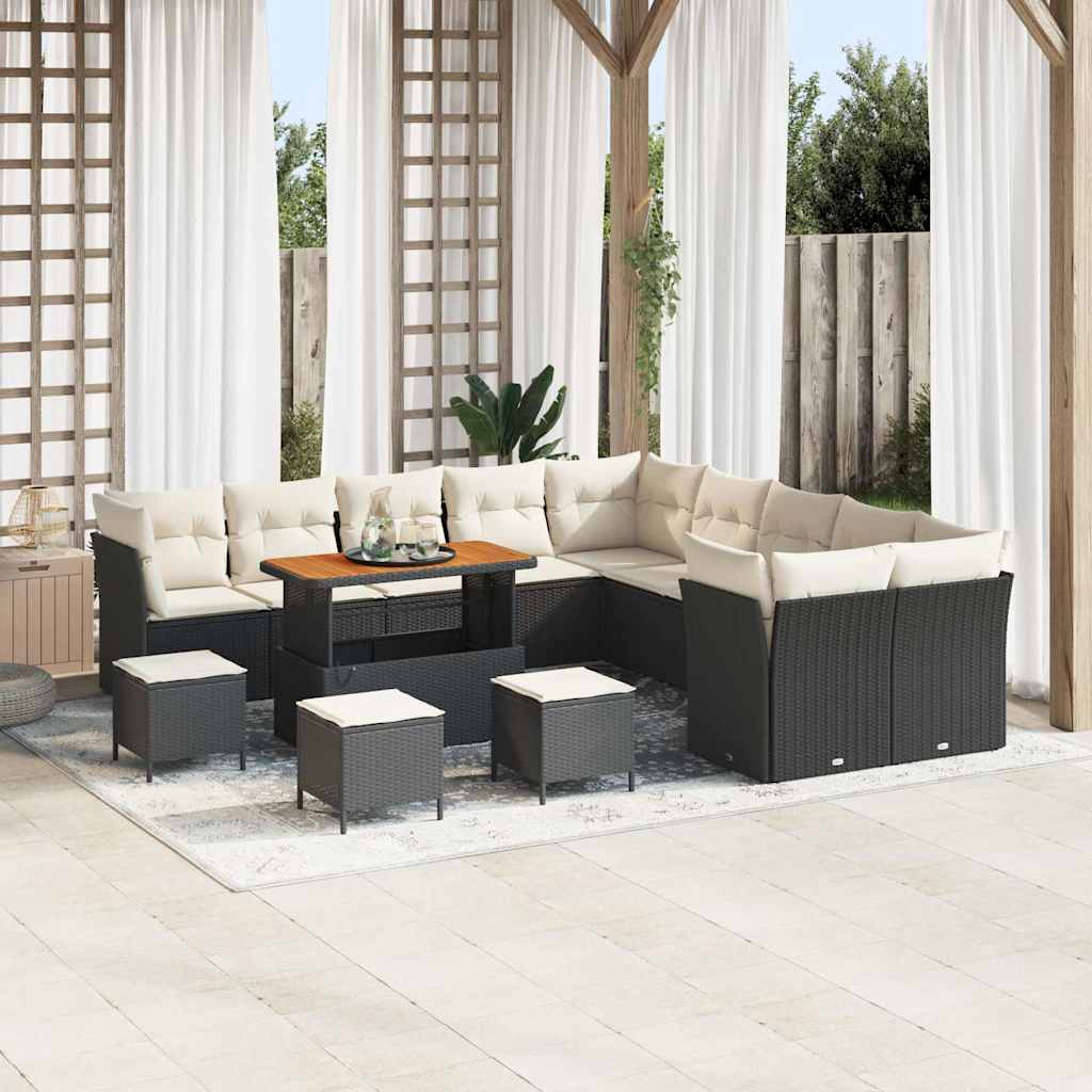 Tuin Sofa Set Met Kussen 13 Pcs En Crème Poly Rattan