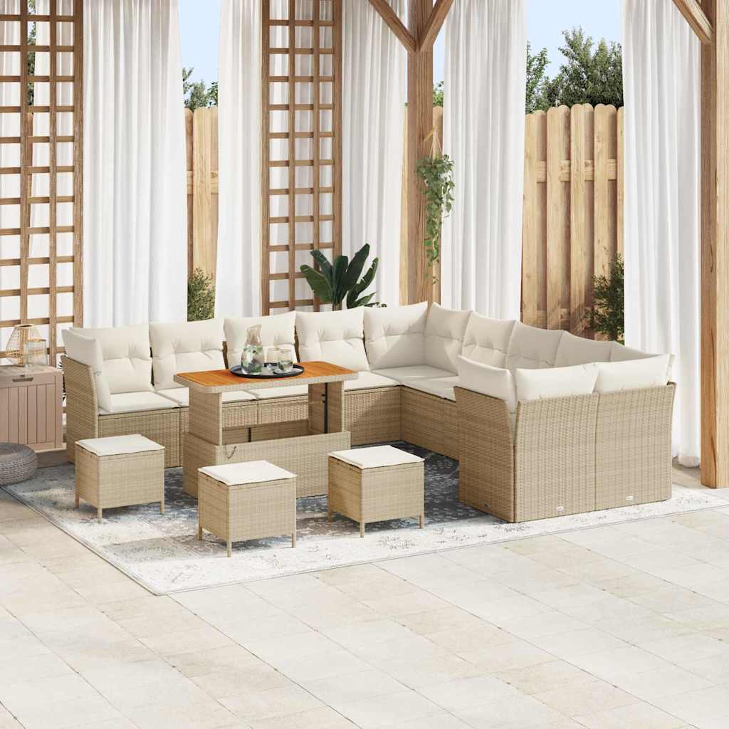 Tuin Sofa Set Met Kussen 13 Pcs En Crème Poly Rattan