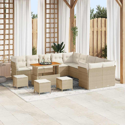 Tuin Sofa Set Met Kussen 13 Pcs En Crème Poly Rattan