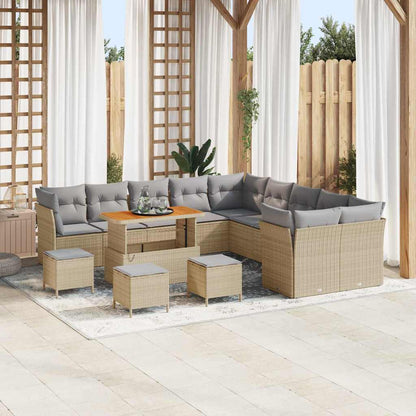 Tuin Sofa Set Met Kussen 13 Pcs En Crème Poly Rattan