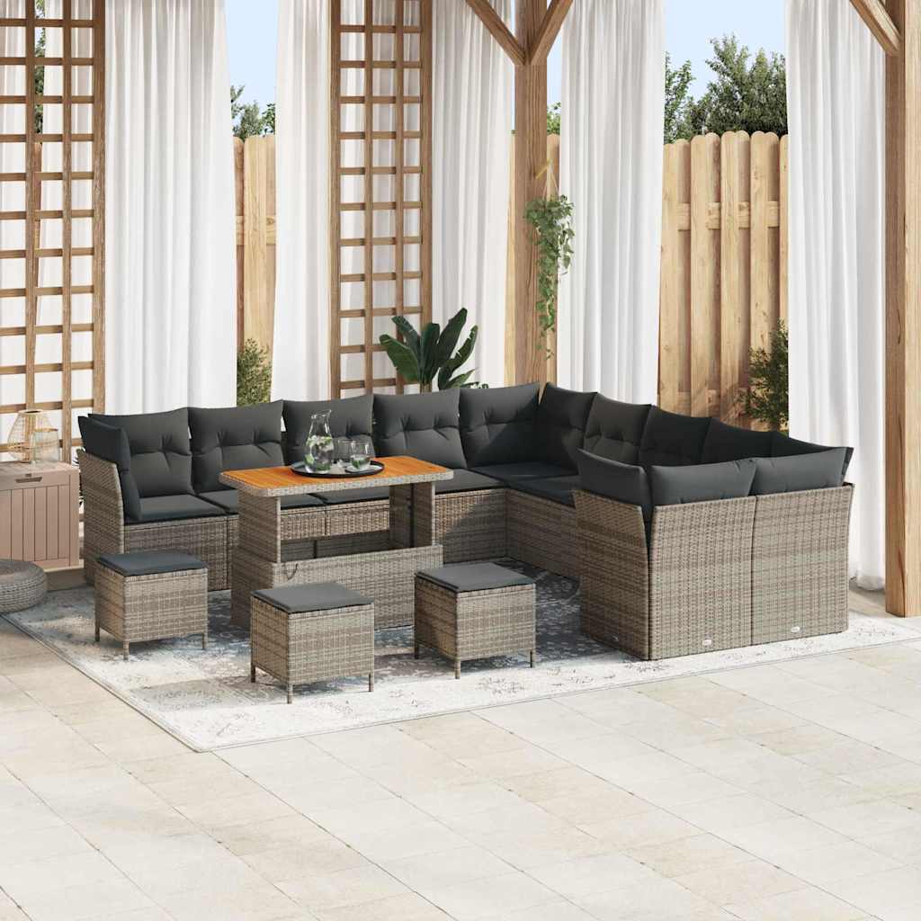 Tuin Sofa Set Met Kussen 13 Pcs En Crème Poly Rattan