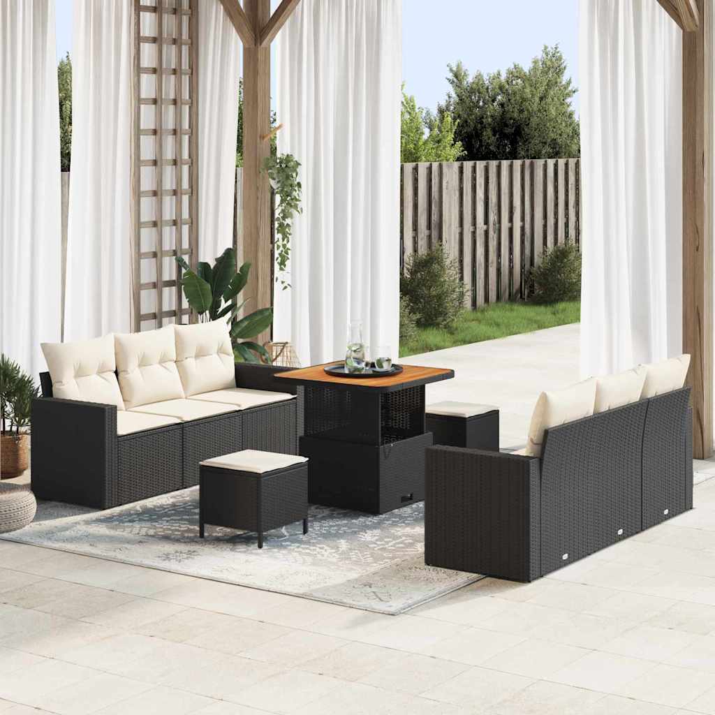 Tuin Sofa Set 9 Pcs Poly Rattan En Gepoedercoat Staal