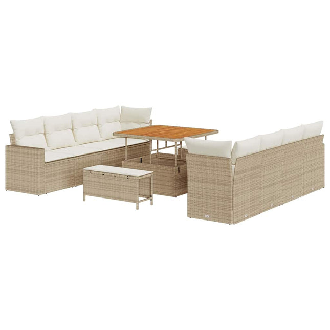 Tuinbankenset Met Kussen 12 Pcs En Crème Poly Rattan
