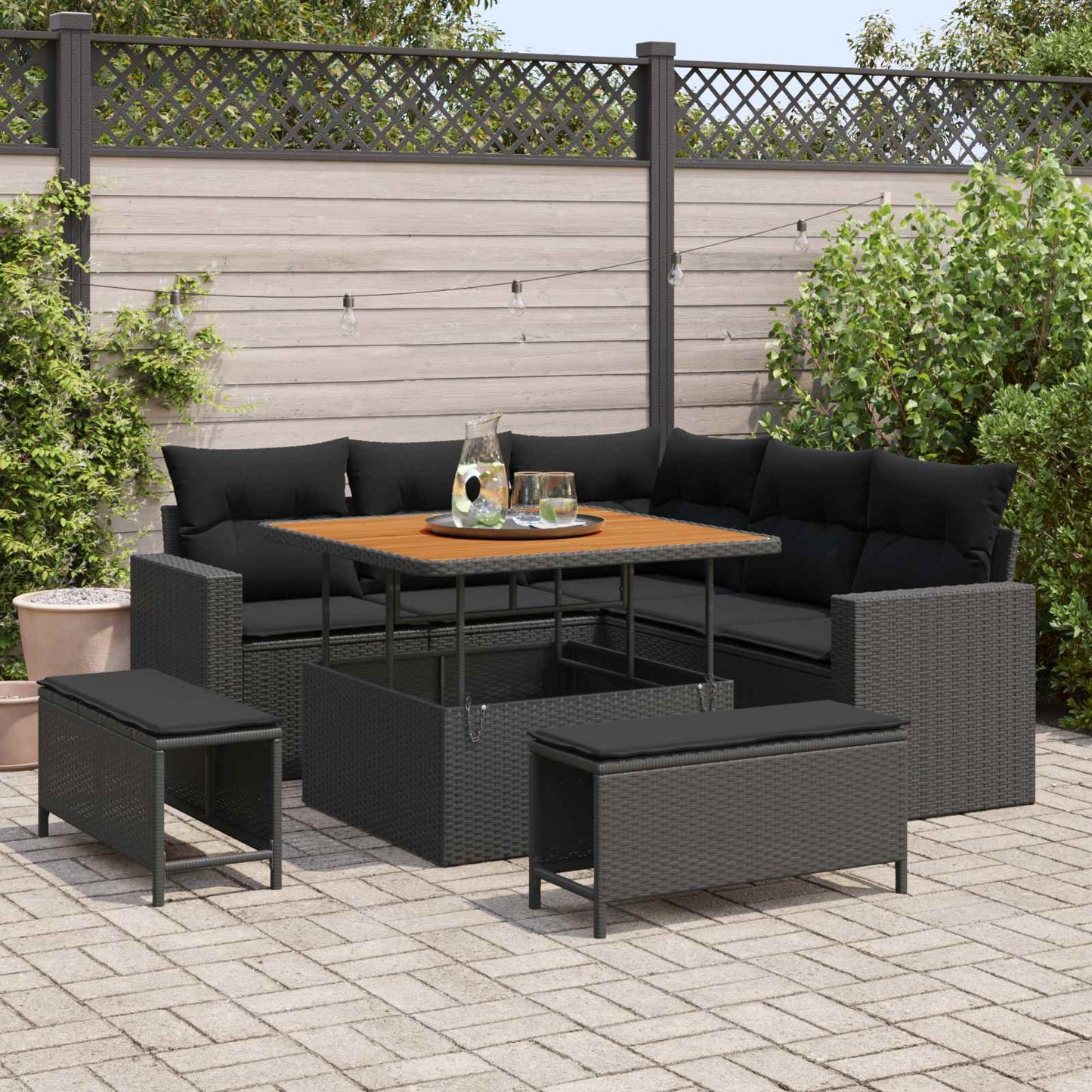 Tuinbankenset Met Kussen 9 Pcs Poly Rattan