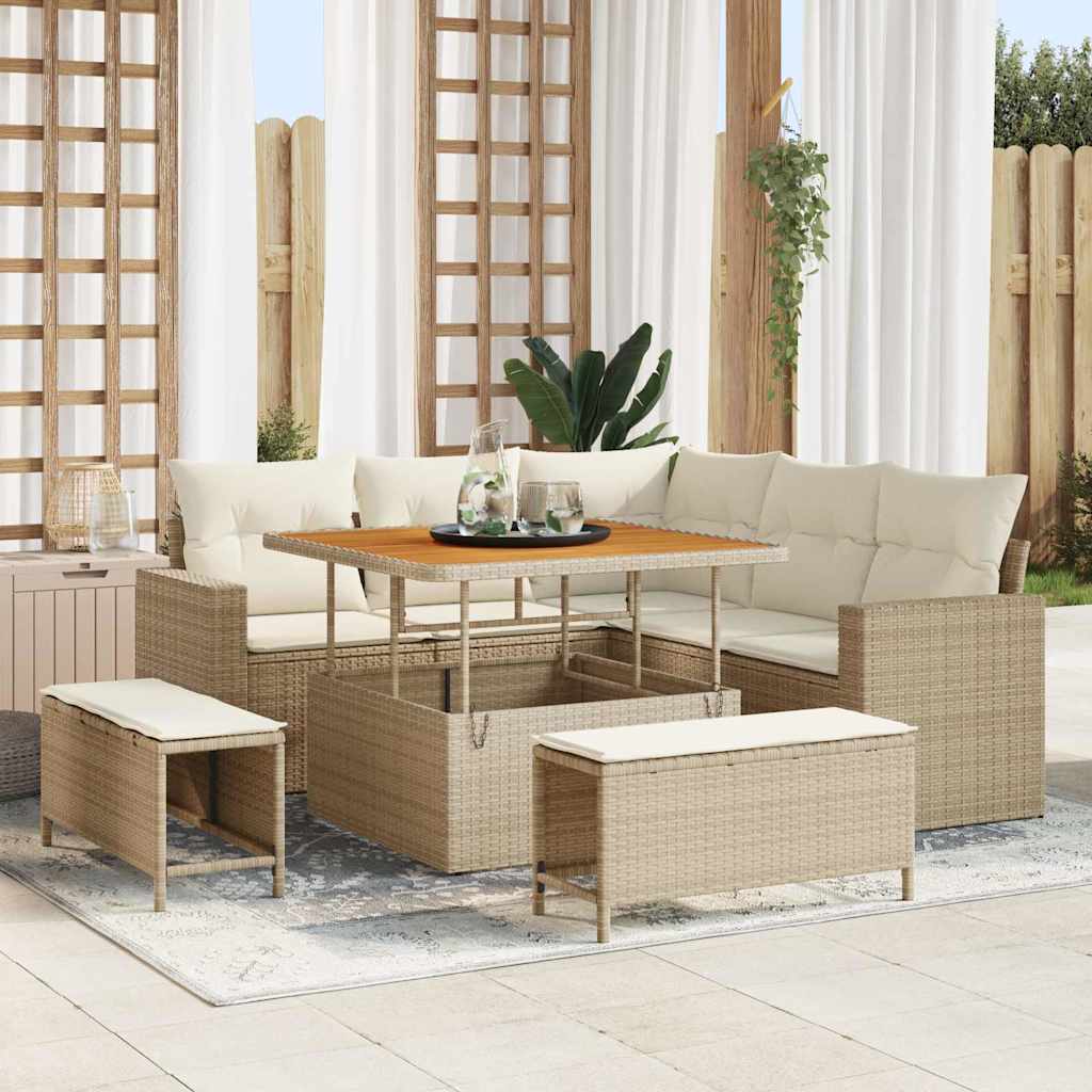 Tuinbankenset Met Kussen 9 Pcs Poly Rattan