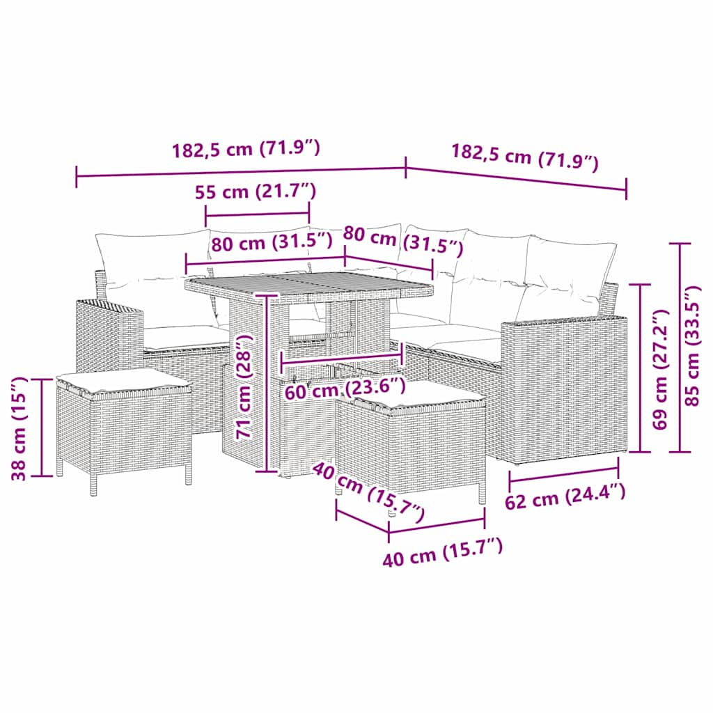Tuinbankenset Met Kussen 9 Pcs Poly Rattan