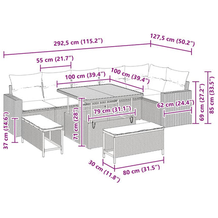 Tuinbankenset Met Kussen 11 Pcs Zwart En Crème Poly Rattan