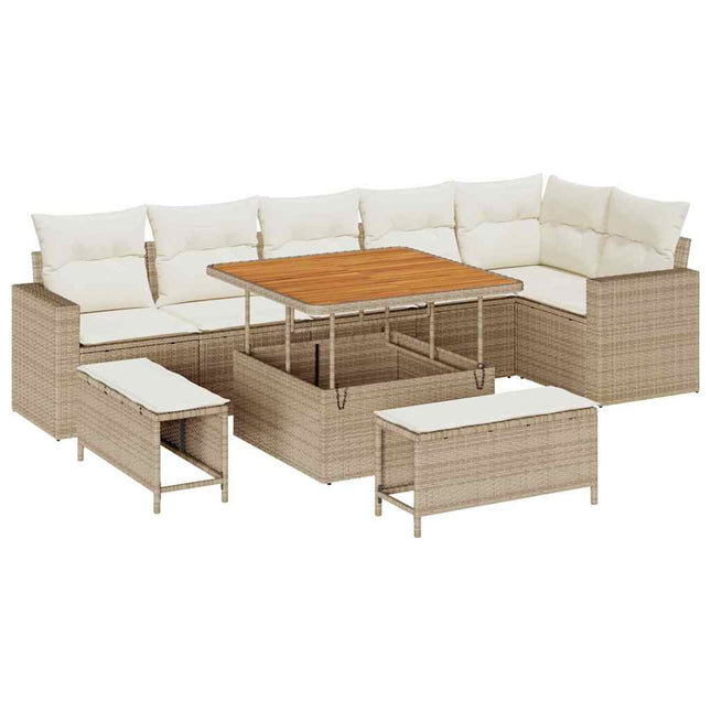Tuinbankenset Met Kussen 11 Pcs En Crème Poly Rattan