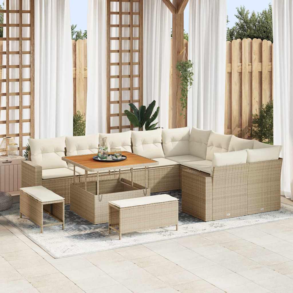Tuinbankenset Met Kussen 13 Pcs En Crème Poly Rattan