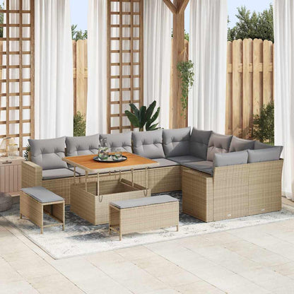 Tuinbankenset Met Kussen 13 Pcs En Crème Poly Rattan