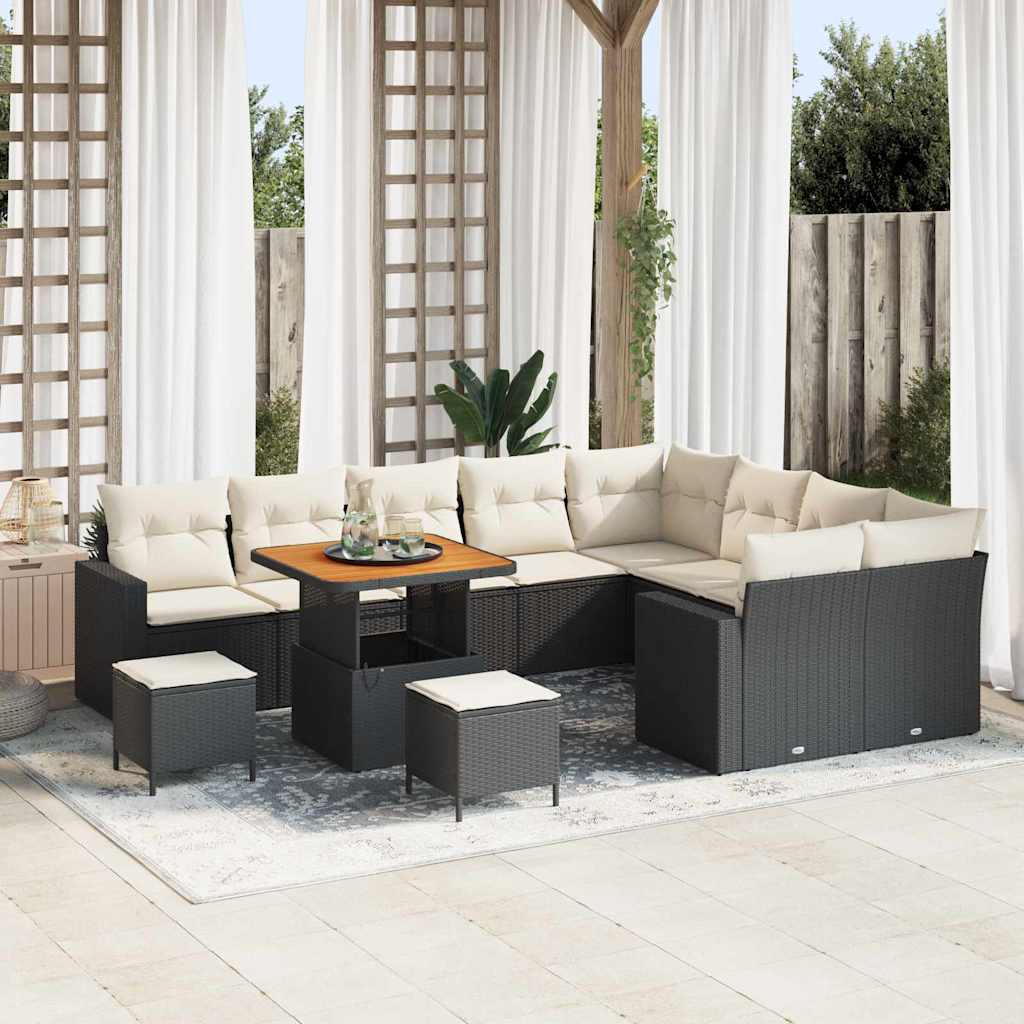Tuinbankenset Met Kussen 13 Pcs En Crème Poly Rattan