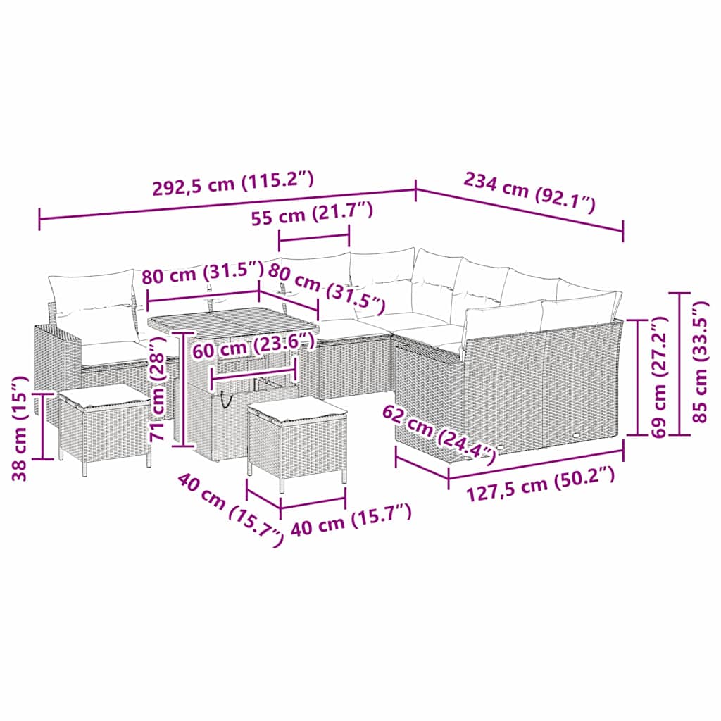 Tuinbankenset Met Kussen 13 Pcs En Crème Poly Rattan