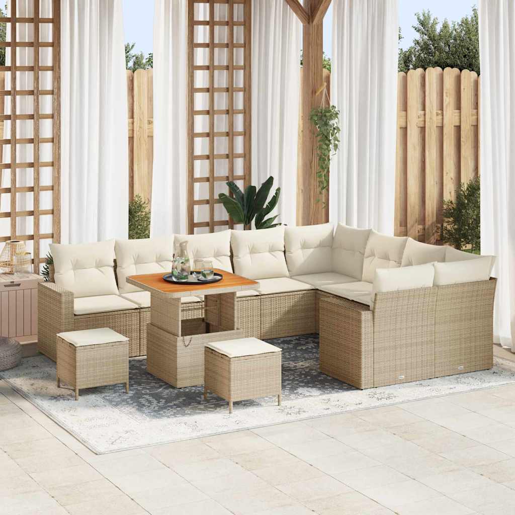 Tuinbankenset Met Kussen 13 Pcs En Crème Poly Rattan