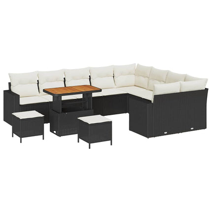 Tuinbankenset Met Kussen 13 Pcs Zwart En Crème Poly Rattan