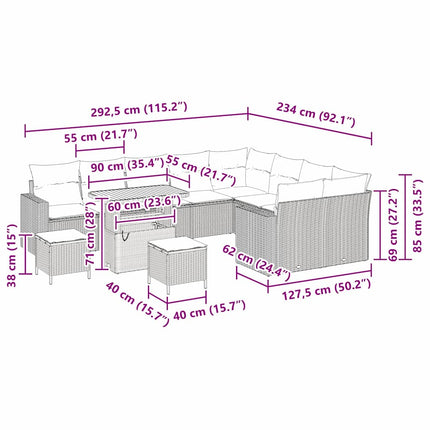 Tuinbankenset Met Kussen 13 Pcs Zwart En Crème Poly Rattan