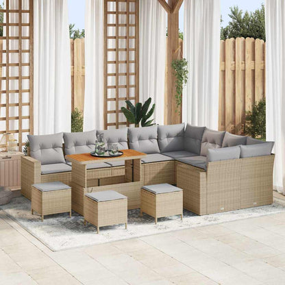 Tuinbankenset Met Kussen 13 Pcs En Crème Poly Rattan