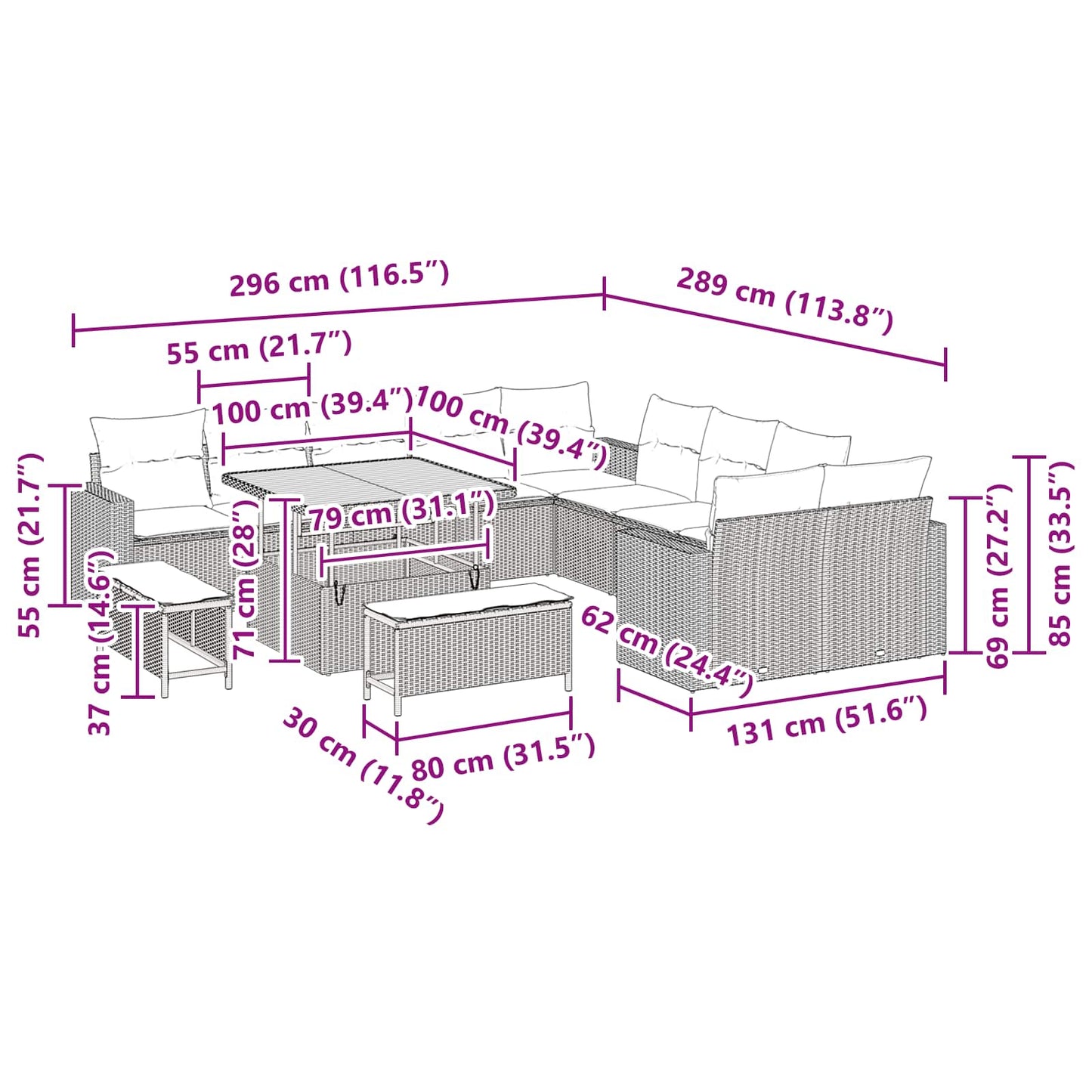 Tuinbankenset Met Kussen 17 Pcs Poly Rattan