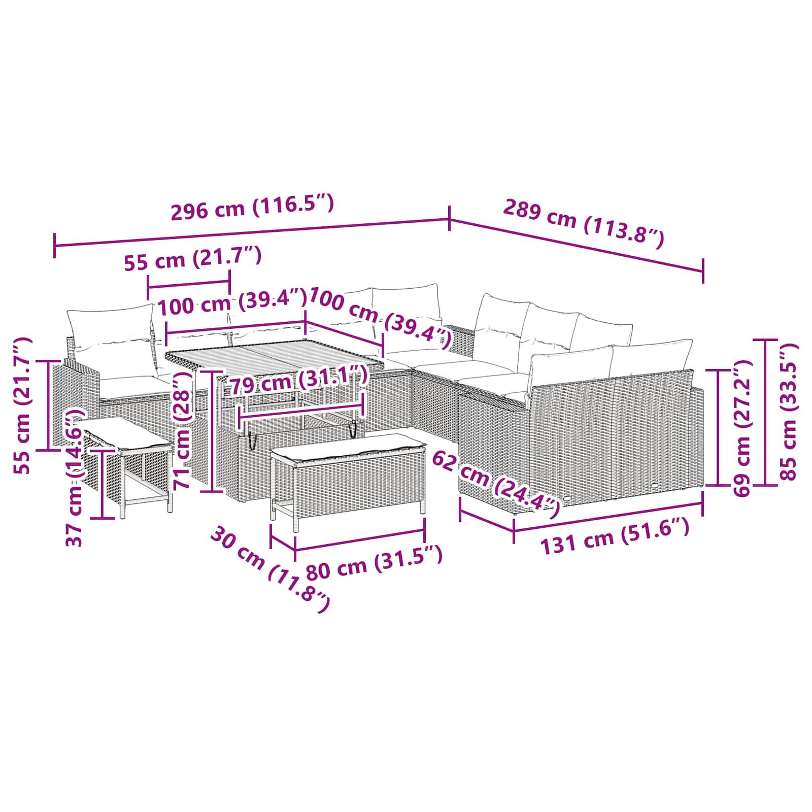 Tuinbankenset Met Kussen 17 Pcs Poly Rattan