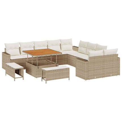 Tuinbankenset Met Kussen 17 Pcs En Crème Poly Rattan