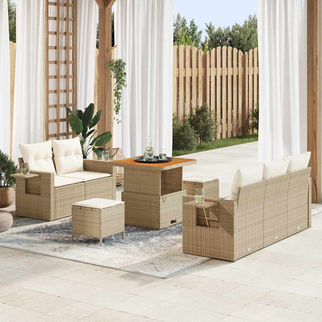 Tuinbankenset Met Kussen 10 Pcs En Crème Poly Rattan