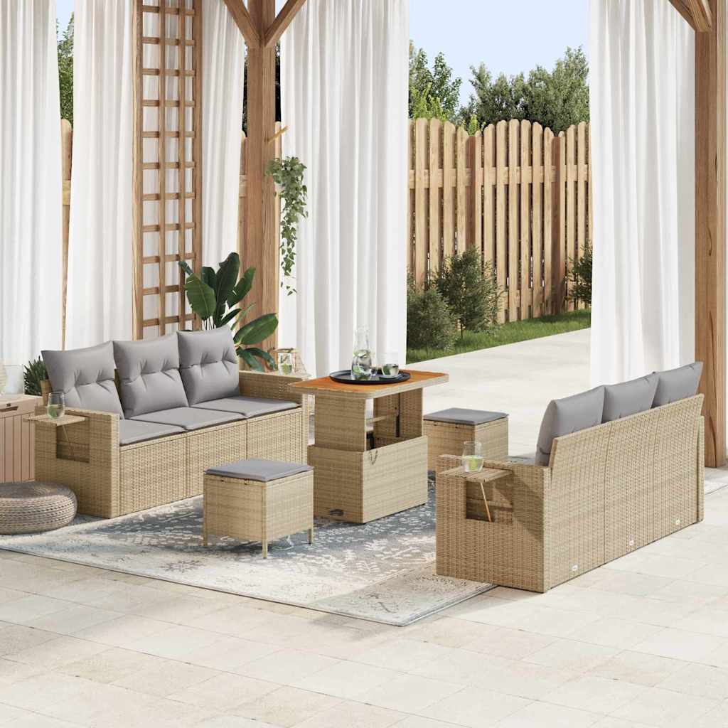 Tuin Sofa Set 9 Pcs Poly Rattan En Gepoedercoat Staal