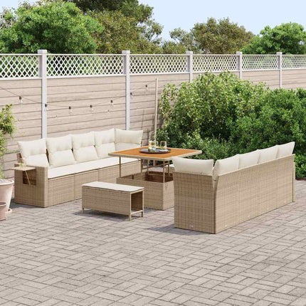 Tuin Sofa Set Met Kussen 11 Pcs En Crème Poly Rattan