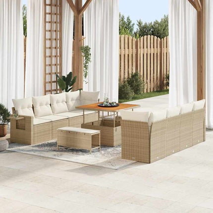 Tuin Sofa Set Met Kussen 11 Pcs En Crème Poly Rattan