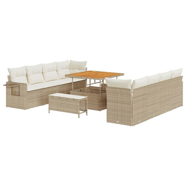 Tuin Sofa Set Met Kussen 11 Pcs En Crème Poly Rattan