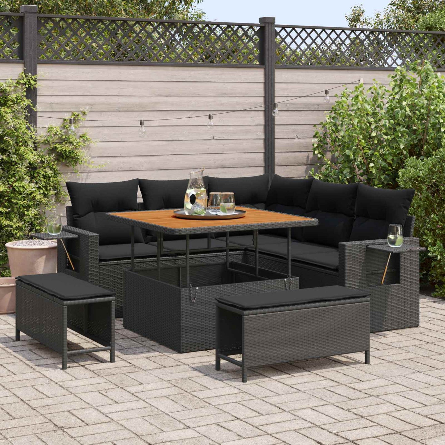 Tuinbankenset Met Kussen 9 Pcs Poly Rattan