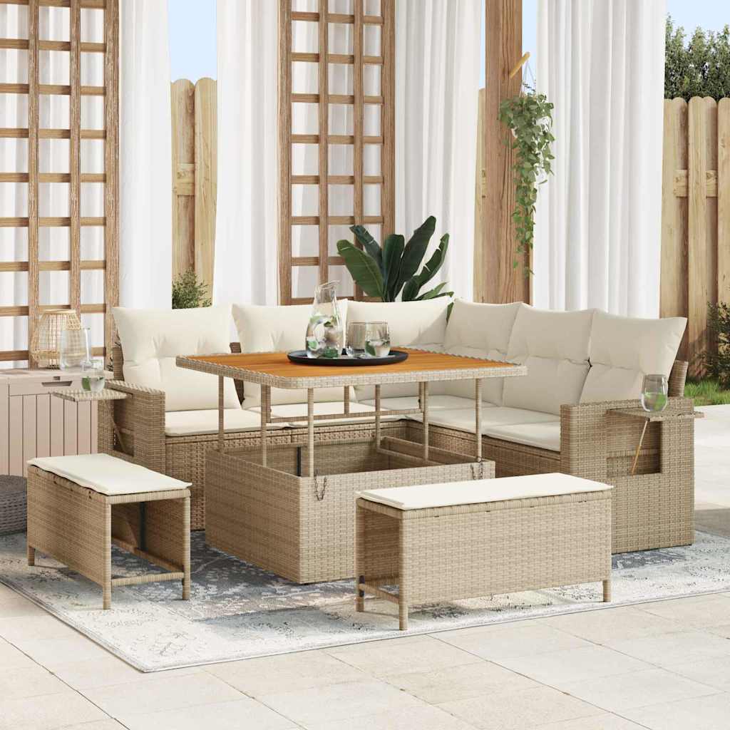 Tuinbankenset Met Kussen 9 Pcs Poly Rattan