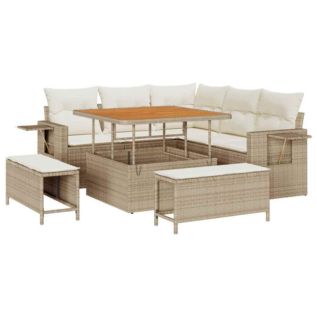 Tuinbankenset Met Kussen 9 Pcs En Crème Poly Rattan
