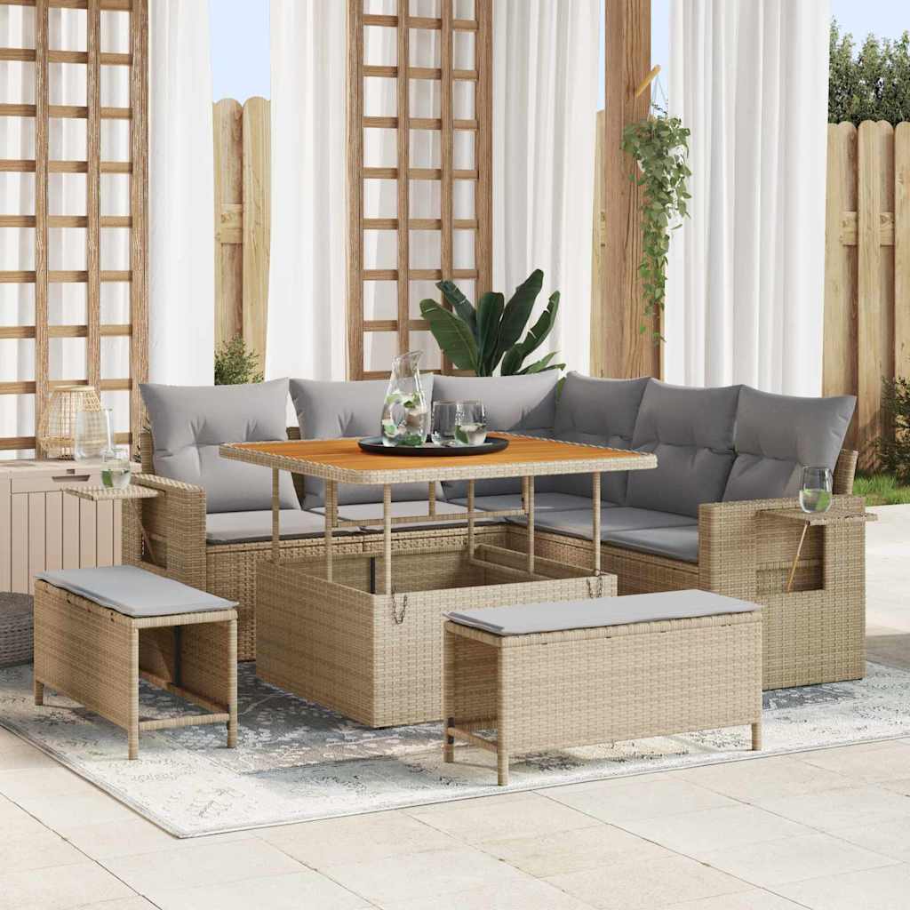 Tuinbankenset Met Kussen 9 Pcs Poly Rattan