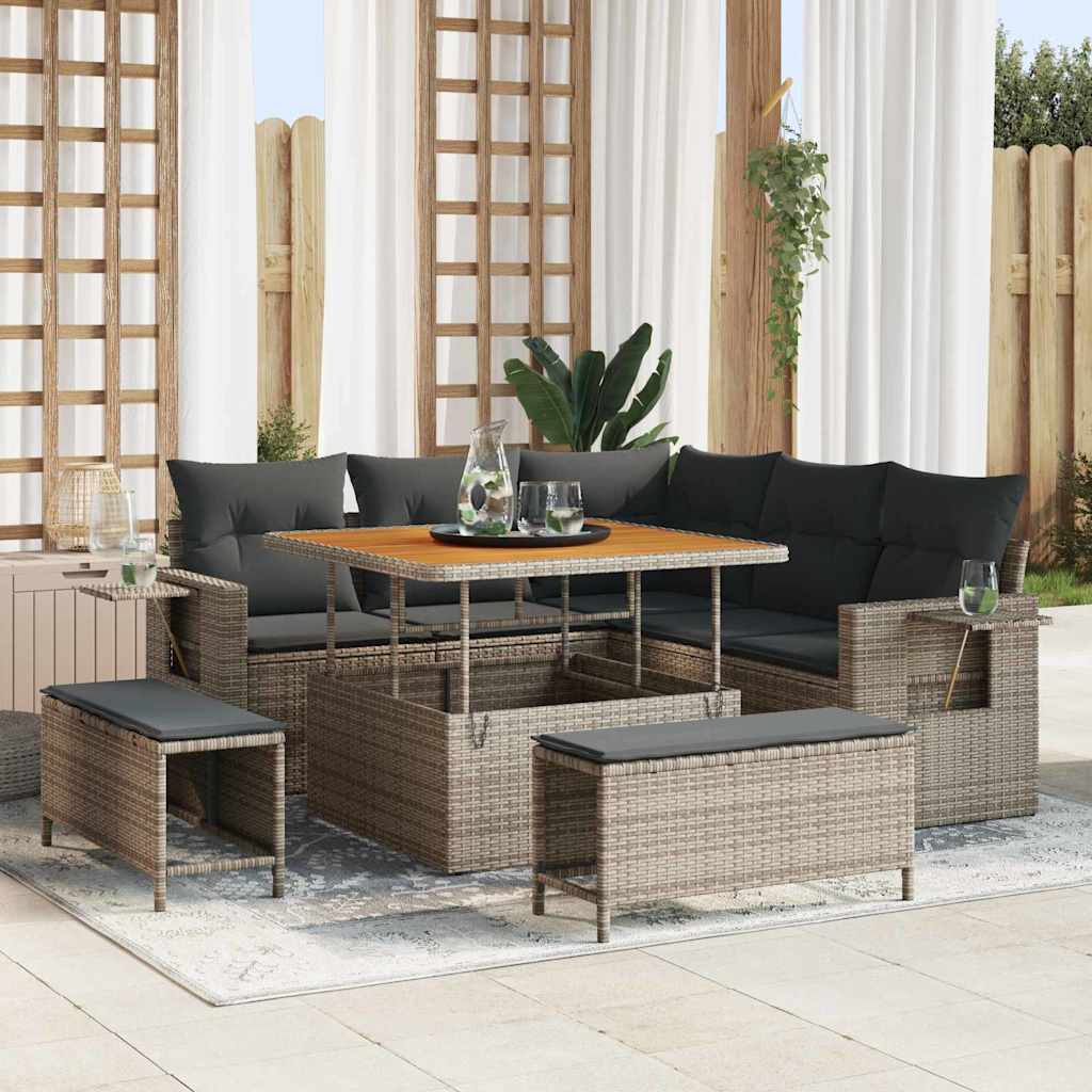 Tuinbankenset Met Kussen 9 Pcs Poly Rattan