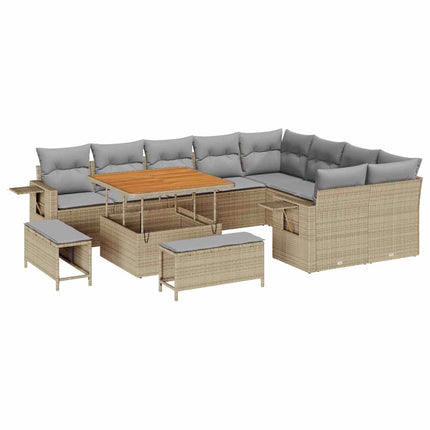 Tuinbankenset 12 Pcs En Licht Grijs Poly Rattan