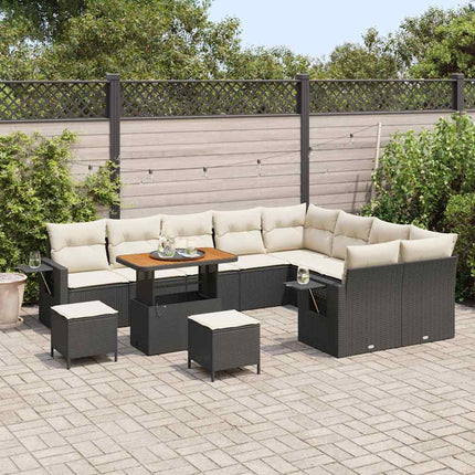 Tuinbankenset Met Kussen 12 Pcs Zwart En Crème Poly Rattan