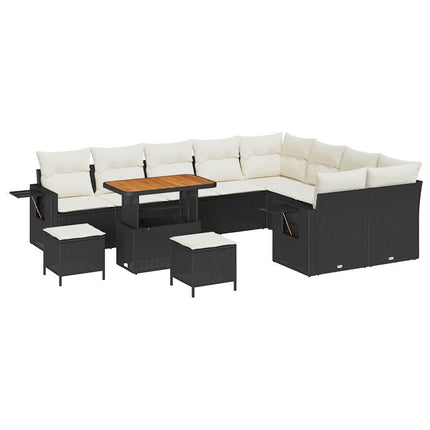 Tuinbankenset Met Kussen 12 Pcs Zwart En Crème Poly Rattan