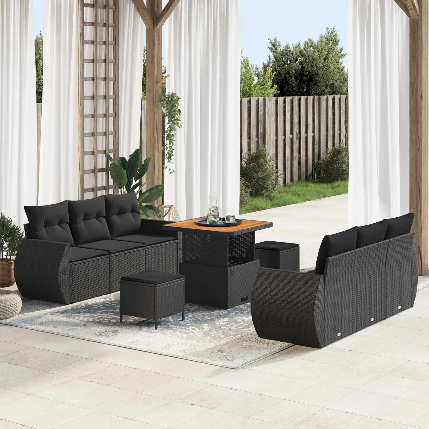 Tuin Sofa Set Met Kussen 9 Pcs En Crème Poly Rattan